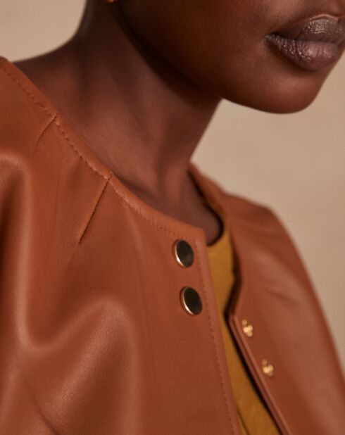 Bella Bl ockerfarbene Lederjacke