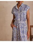 Phineas Ch shirt met lichte indigoborduurprint