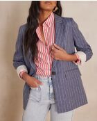 Nelia licht gewassen gestreept linnen jack