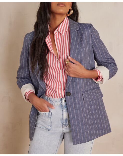 Nelia licht gewassen gestreept linnen jack