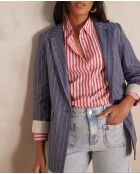 Nelia licht gewassen gestreept linnen jack