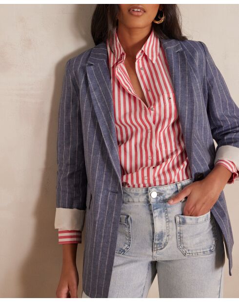 Nelia licht gewassen gestreept linnen jack