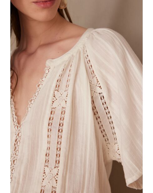 Prunelle Bl Ecrufarbene Bluse mit Stickerei