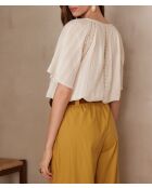 Prunelle Bl Ecrufarbene Bluse mit Stickerei