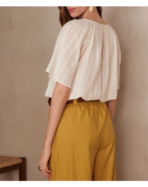 Prunelle Bl Ecrufarbene Bluse mit Stickerei