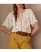 Prunelle Bl Ecrufarbene Bluse mit Stickerei