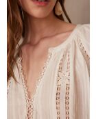 Prunelle Bl Ecrufarbene Bluse mit Stickerei