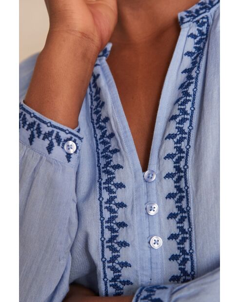 Celestine Bl Uni middenblauwe blouse