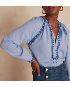 Celestine Bl Uni middenblauwe blouse