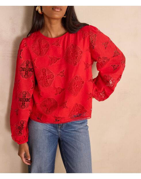 Rote Stickbluse Palma Bl