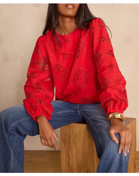 Rote Stickbluse Palma Bl
