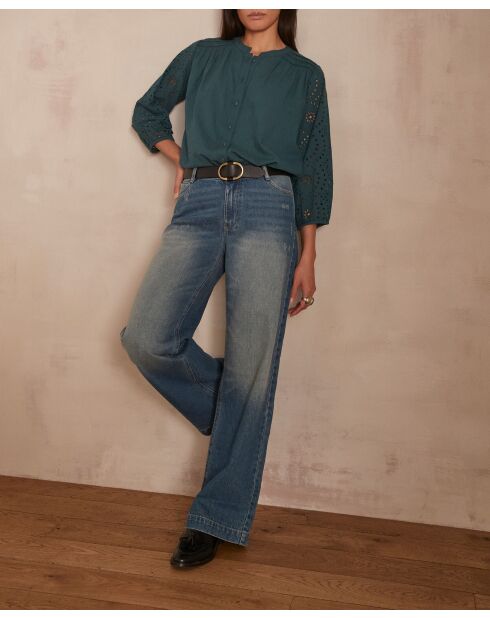 Barbara Bl bestickte Petrolbluse