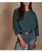 Barbara Bl bestickte Petrolbluse