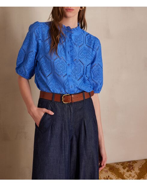 Blaue Stickbluse Calina Bl