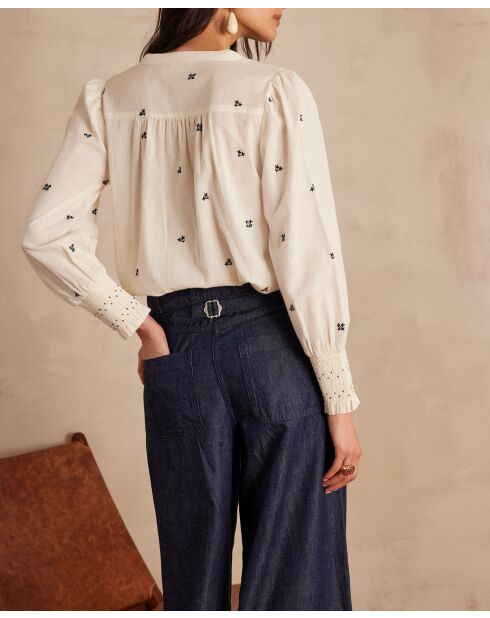 Ecrufarbene Bluse mit Baptiste Bl Stickerei