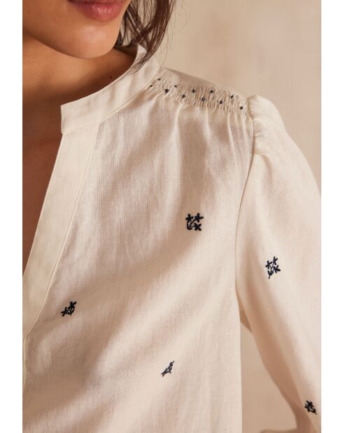 Ecrufarbene Bluse mit Baptiste Bl Stickerei