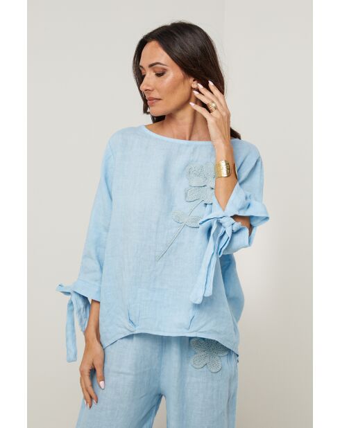 Top Daphné 100% Lin ciel