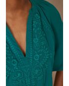 Bl Poker Bol Bluse mit Petrolstickerei