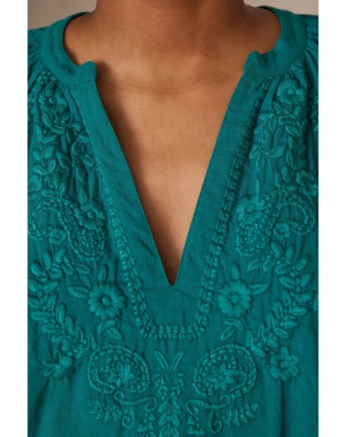 Bl Poker Bol Bluse mit Petrolstickerei