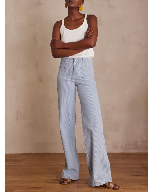 Luna hemelsblauwe broek met grote strepen