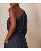 Choulder Bl Uni Charcoal Bluse