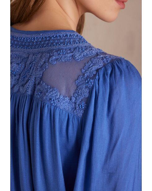 Taylor Bl Bluse mit hellindigofarbener Stickerei