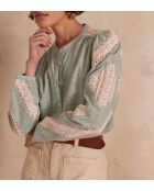 Cathel Bl Bluse Mintfarbene Stickerei