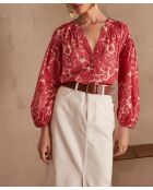 Plum Bl Blouse met koraalkleurige arabeske print