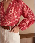 Plum Bl Blouse met koraalkleurige arabeske print