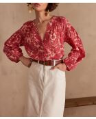 Plum Bl Blouse met koraalkleurige arabeske print