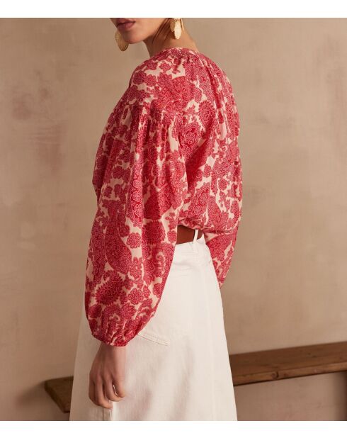 Plum Bl Blouse met koraalkleurige arabeske print