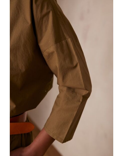 Party Bl Olivgrüne Popeline-Bluse