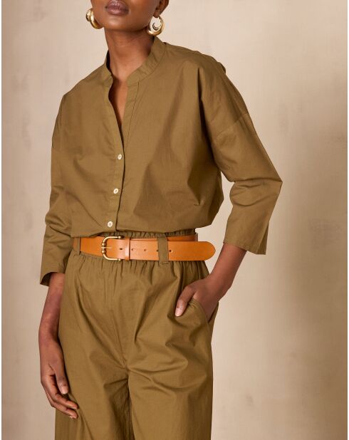 Party Bl Olivgrüne Popeline-Bluse