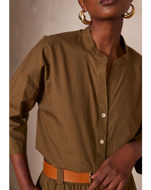 Party Bl Olivgrüne Popeline-Bluse