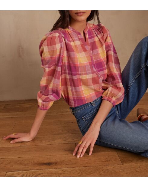 Prudence Bl donkerfuchsia geruite blouse