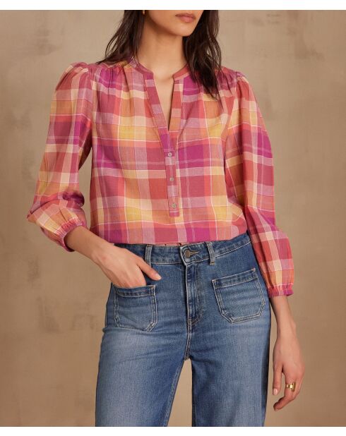 Prudence Bl donkerfuchsia geruite blouse