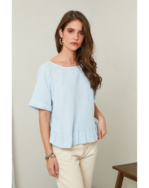 Top Camélia 100% Lin ciel