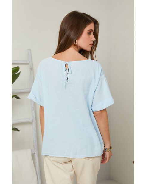 Top Camélia 100% Lin ciel