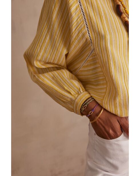 Prue Bl Ockerfarbene gestreifte Bluse
