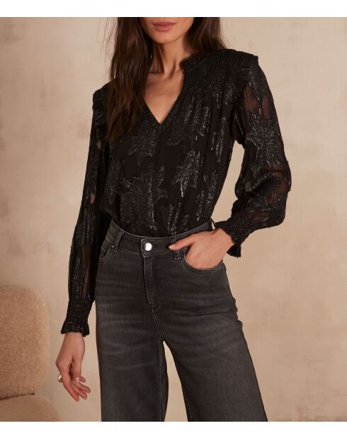 Benie Bl zwarte jacquardblouse