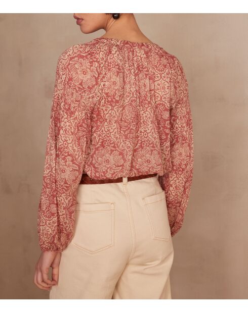 Prune Bl blouse met rode Arabesq print