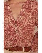 Prune Bl blouse met rode Arabesq print