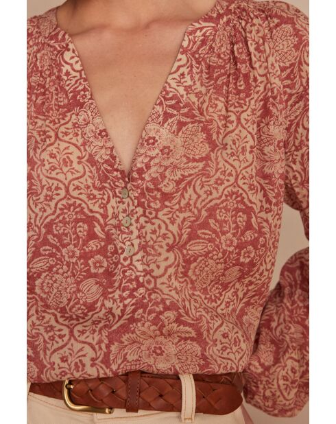 Prune Bl blouse met rode Arabesq print