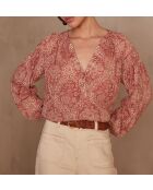 Prune Bl blouse met rode Arabesq print