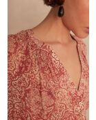 Prune Bl blouse met rode Arabesq print