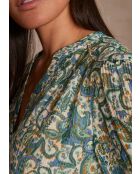 Bl Imp donkerbruine blouse met turkooisblauwe bloemen