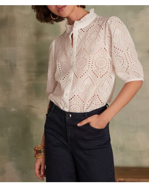 Calina Bl Bestickte schlichte weiße Bluse