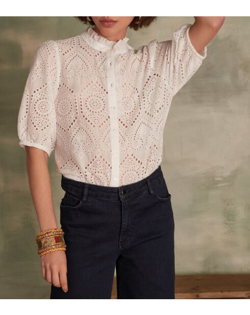 Calina Bl Bestickte schlichte weiße Bluse