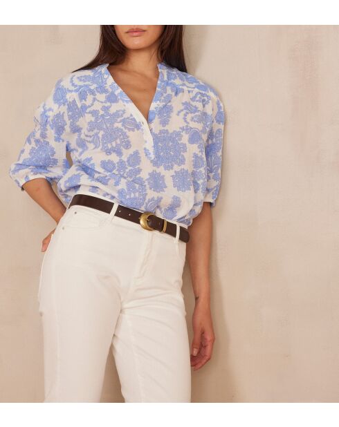 Sun Bl Himmelblaue Bluse mit Blumendruck