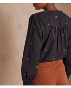 Baptiste Bl Marineblaue bestickte Bluse